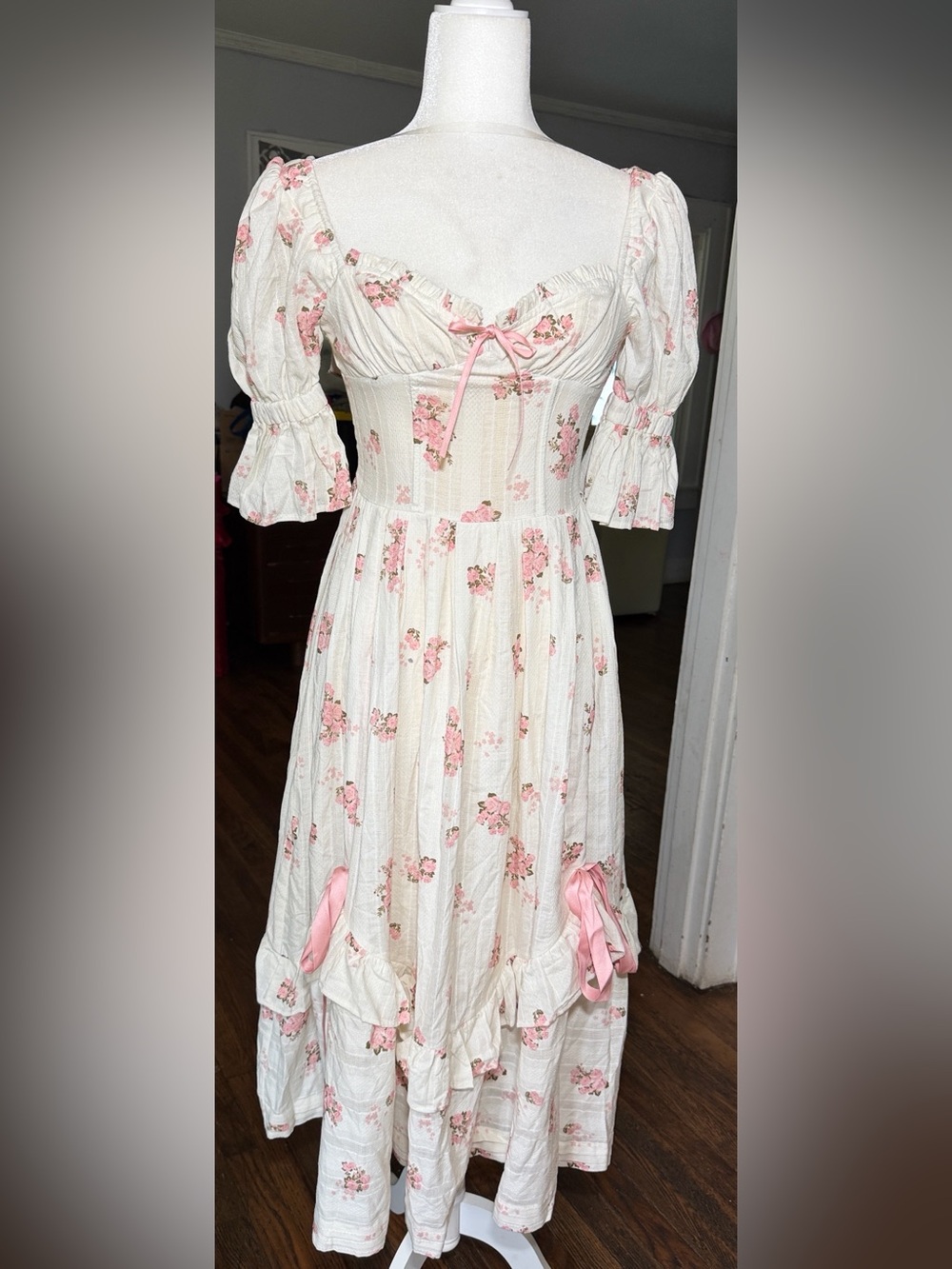 LACEMADE Pink Floral Cottagecore Maxi Dress XS Romantic Coquette - Picture 5 of 13